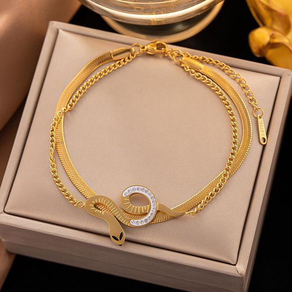 Gold Color Shine Zirconia Geometric Snake Shaped Bracelet For Women