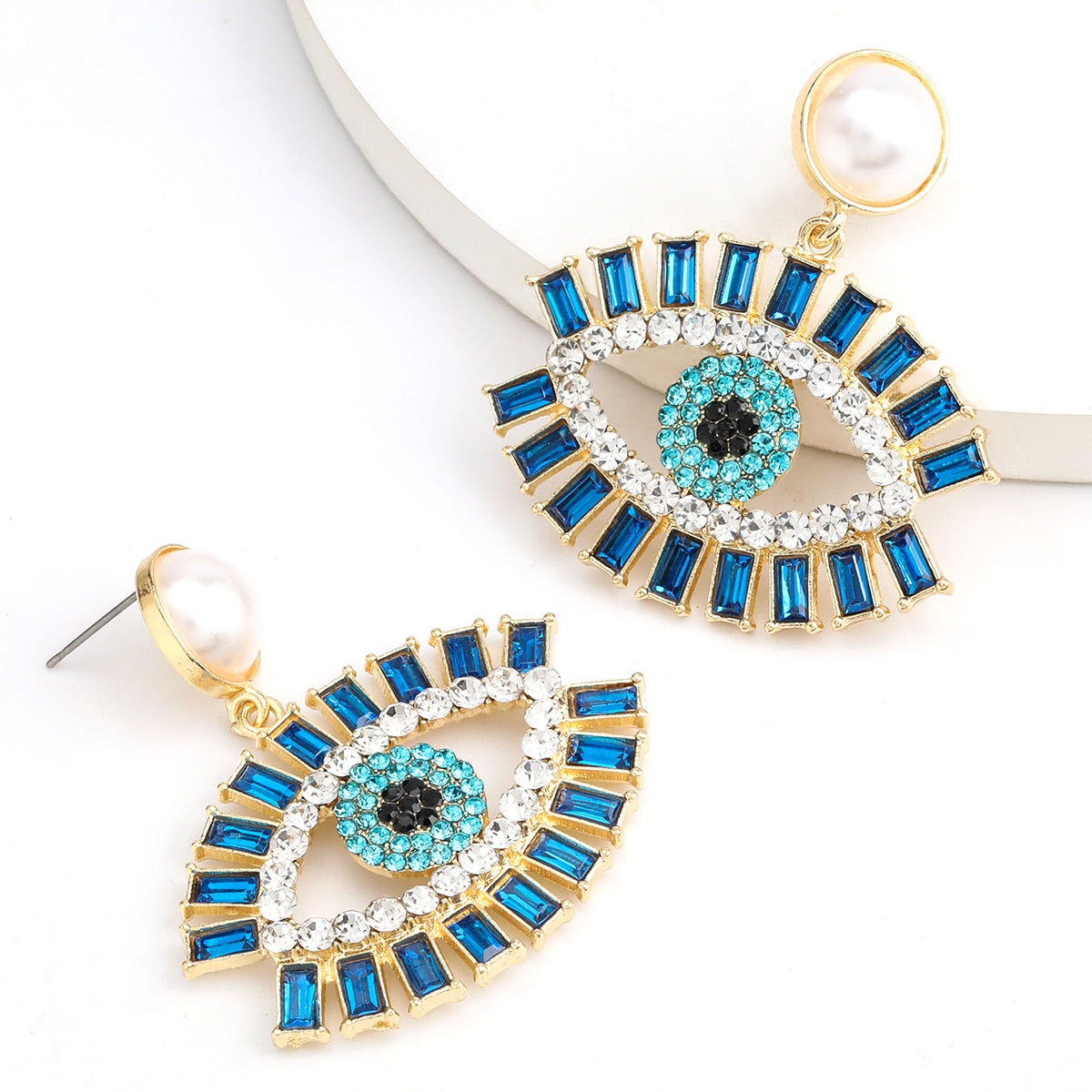 Personality Multicolor Rhinestone Eyes Dangle Earrings Women