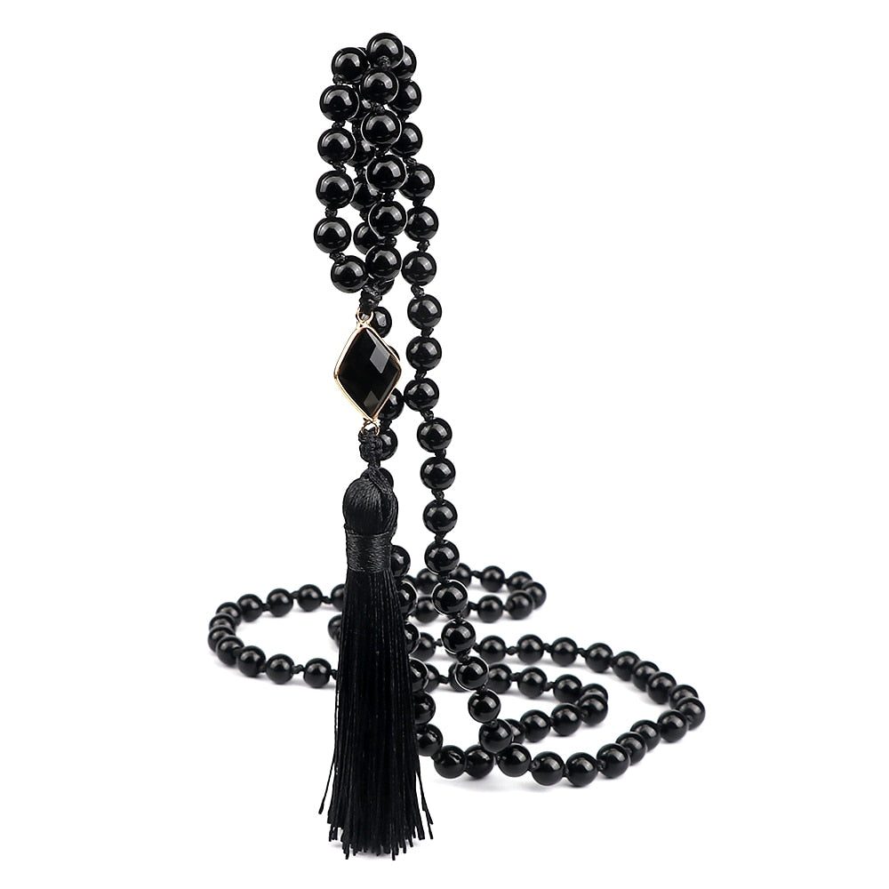 Natural Black Onyx Stone Beads Necklaces 8mm Couple Natural Stone Charm Necklaces Women