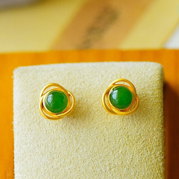 Natural Hetian Jasper Geometric Stud Earrings