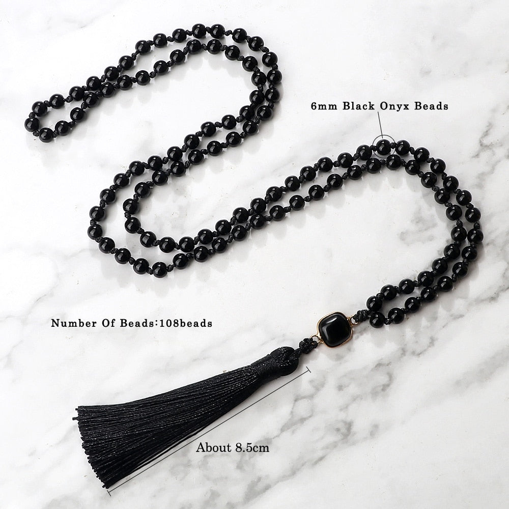 Natural Black Onyx Stone Beads Necklaces 8mm Couple Natural Stone Charm Necklaces Women