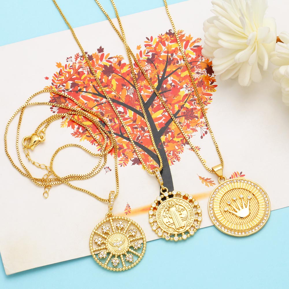 Copper Gold Plated San Benito Necklaces for Women CZ Rhinestone Big  Necklaces