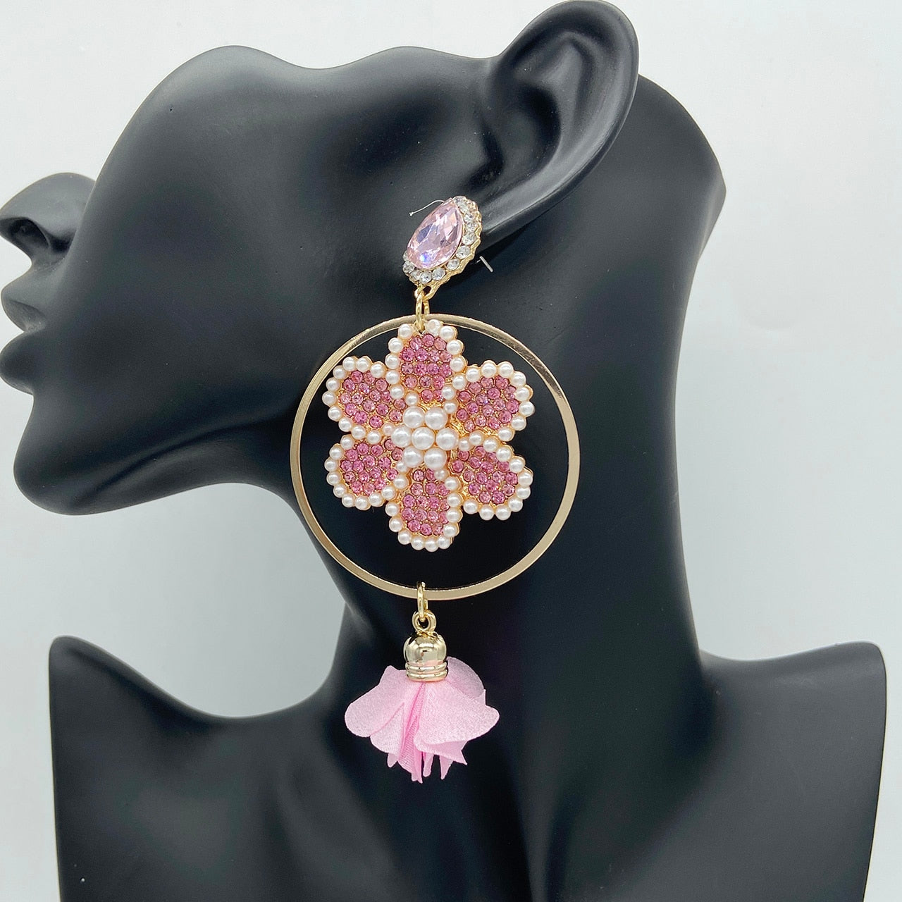 New Rhinestone Earrings Trend Big Drop Earrings Statement Flower Pendants for Women