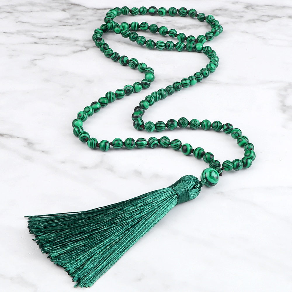 Tibetan 108 Mala Bracelet Necklace High Quality Natural Stone Beads Green Malachite Necklace