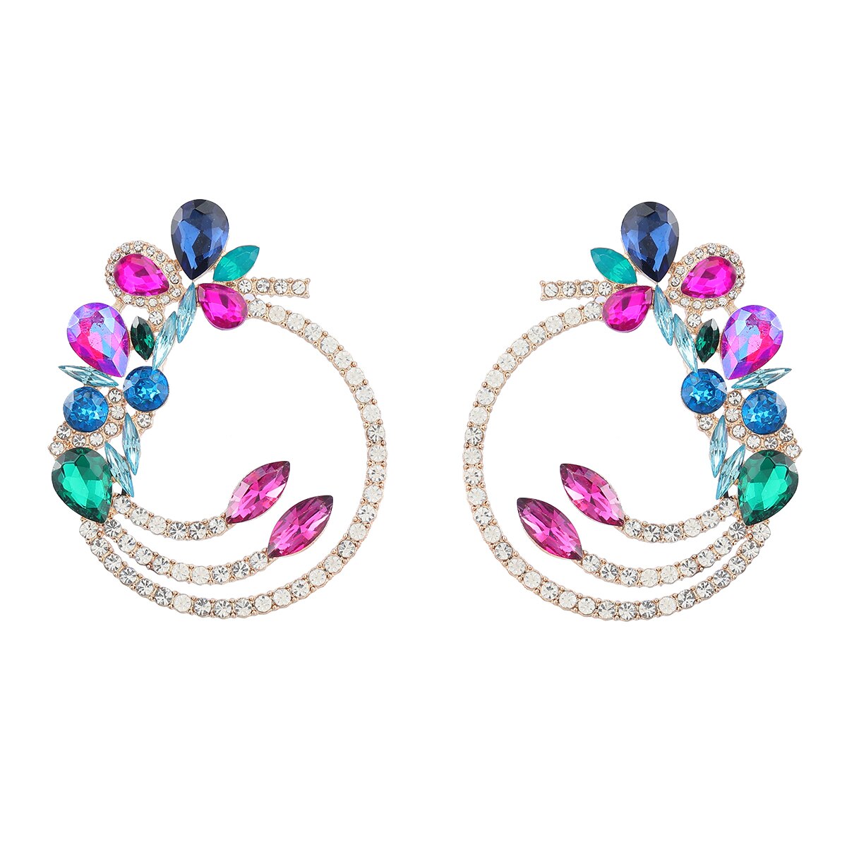 Fashion Metal Rhinestones Multi-layer Flower Round Earrings for Women