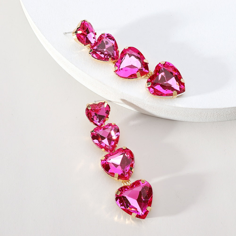 Fashion Colorful Heart Clear Crystal Cute Long Hanging Earrings For Women