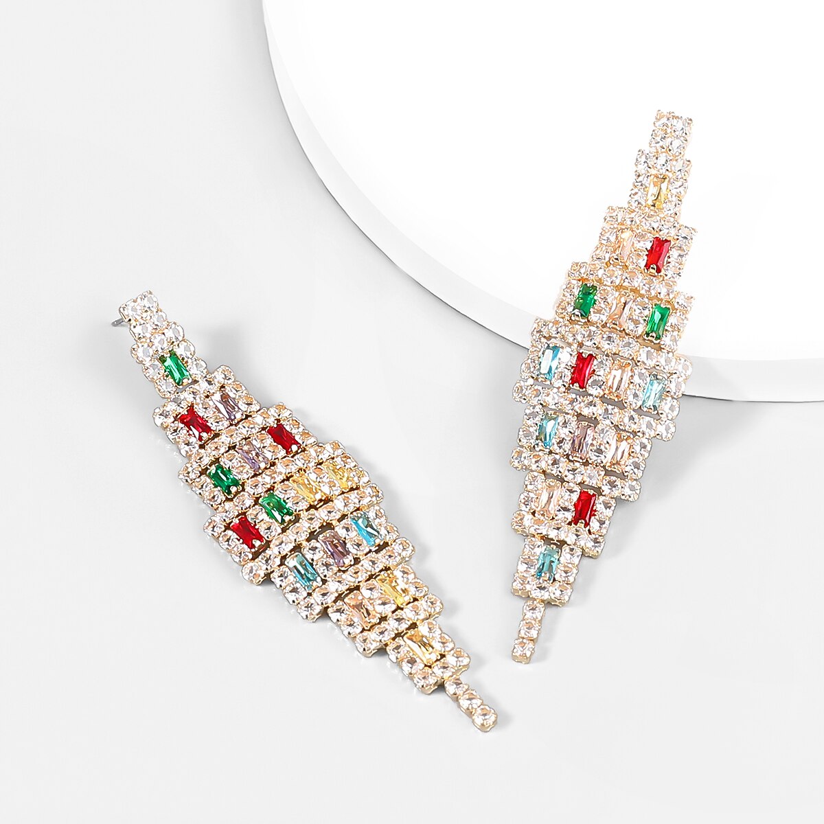 Fashion Metal Rhinestone Long Geometric Earrings Women