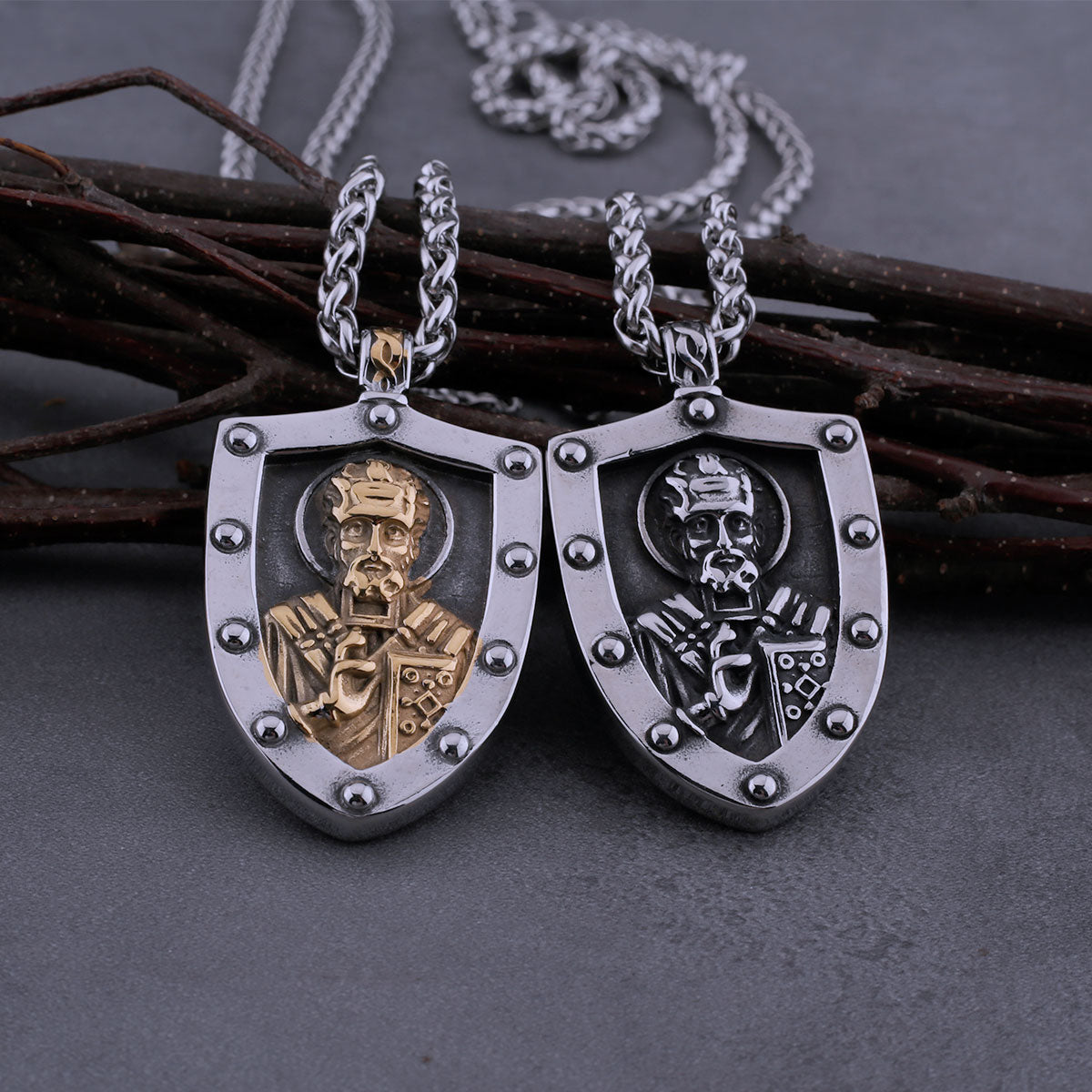 Stainless Steel Saint Nicholas Christian Necklace Men's