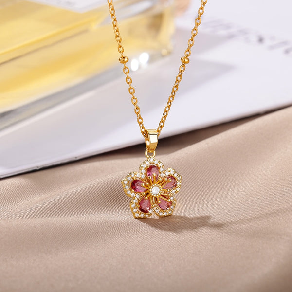 Cubic Zirconia Crystal Flower Necklaces For Women