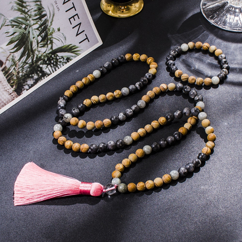 108 Mala Beads Prayer Necklace 8mm Natural Semi Precious Stone Jewelry Set