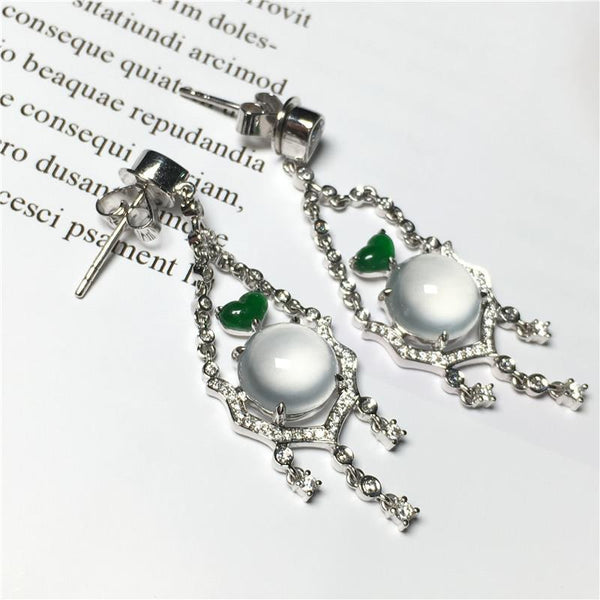 Inspired design natural chalcedony egg noodles transparent tassel long earrings