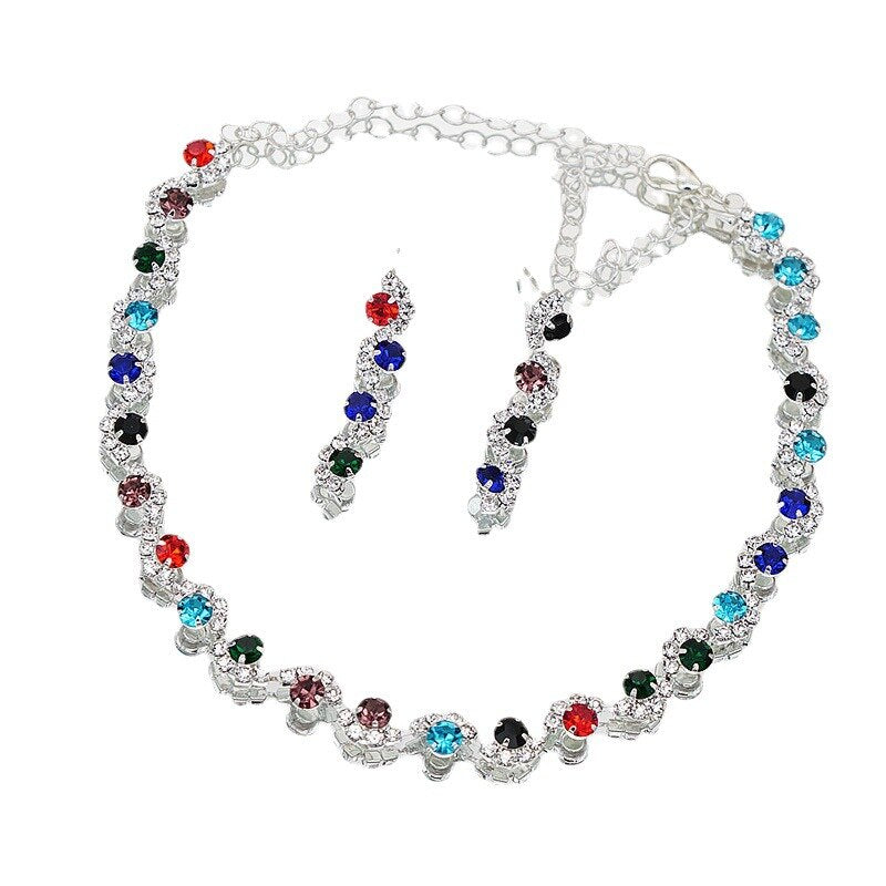 Luxury Color Crystal Inlaid Rhinestone Bridal Wedding Jewelry Set