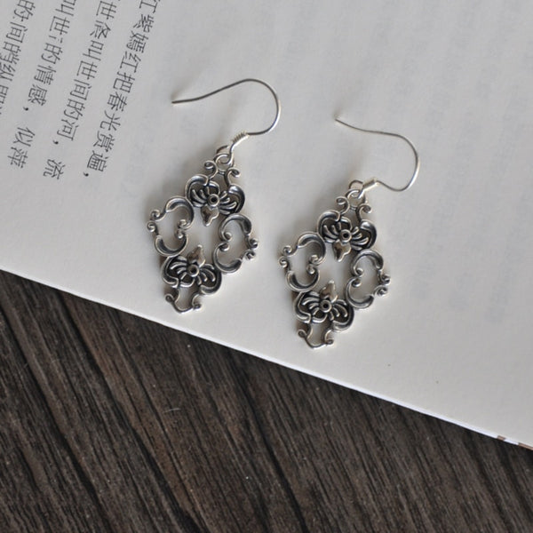 Thai silver craft new retro Geometric Texture ethnic style earrings for women