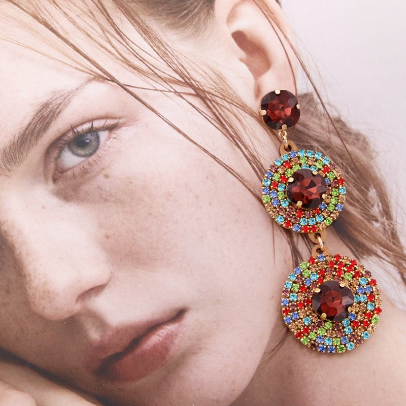 New Colorful Rhinestone Earrings For Women Long Drop Earrings Statement Crystal Earrings