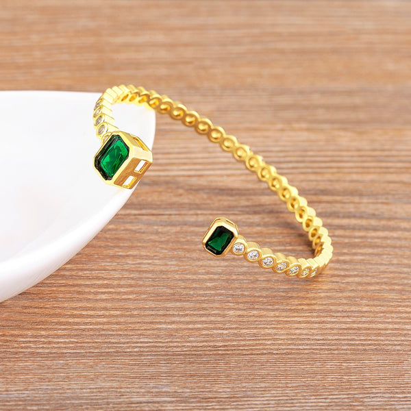 Trendy Exquisite Green/Rose Red Color Micro Pave Zirconia Crystal Cuff Adjustable Bangle Women