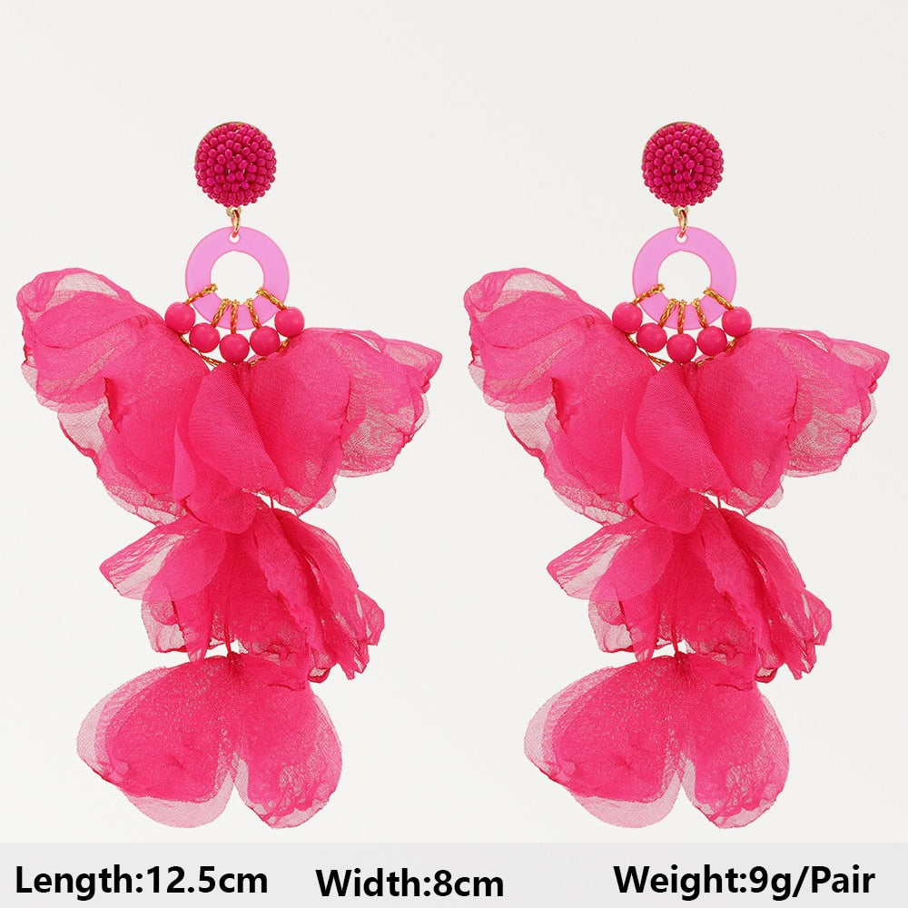 Elegant Sweet Rose Red Long Dangle Earrings For Women