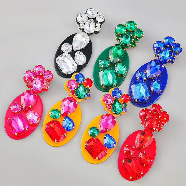 Fashion Oval Resin Rhinestone Flower Earrings Women