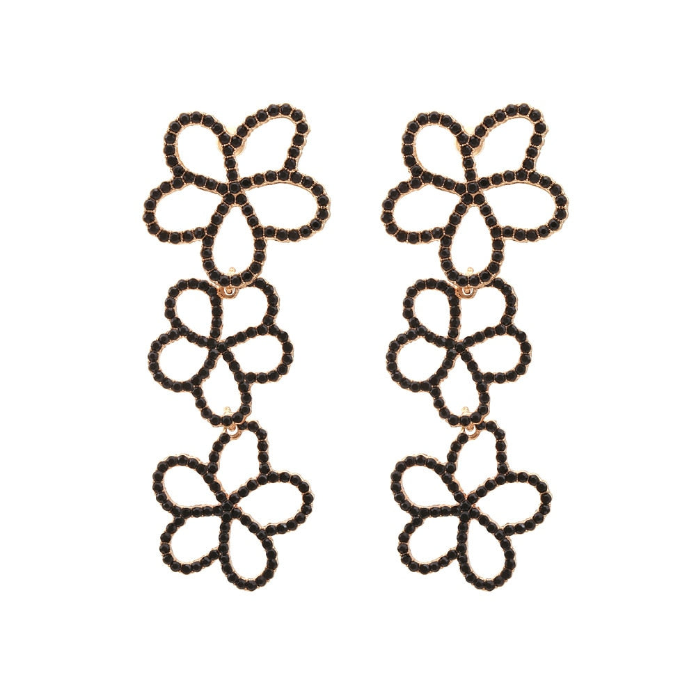 New Rhinestone Flower Dangle Drop Earrings For Women