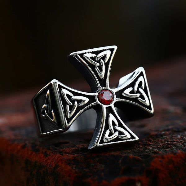 Vintage Viking Celtic Knots Ring For Men Women 316L Stainless Steel Punk Hip Hop Cross Rings