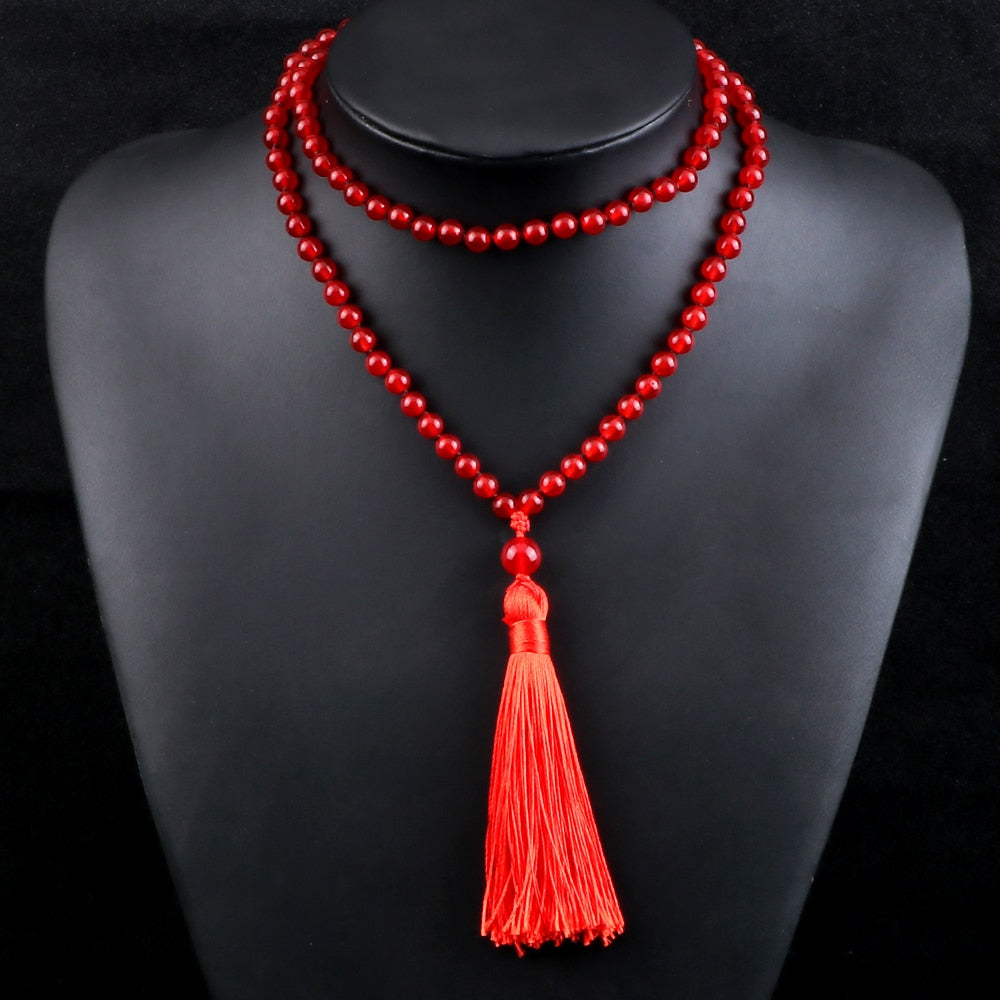 Red Onyx Stone Beads Strand Choker Necklaces 108 Mala Women