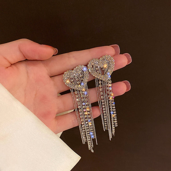 New Long Tassel Full Rhinestone Drop Earrings for Women