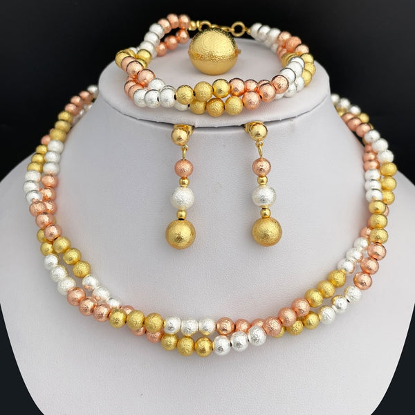 Colorful Imitation Pearl Jewelry Necklace Earrings For Women Bracelet Ring Set