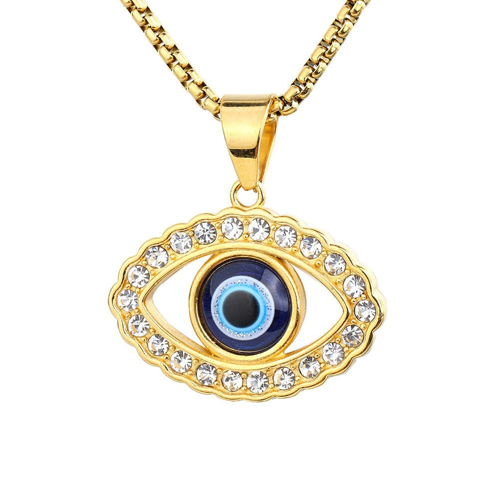 Rhinestone Hollow Out Personality Eyes Men Alloy Pendants Necklace