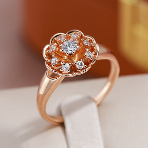 Claw Inlay Zircon Geometric Design Flower Rings for Women