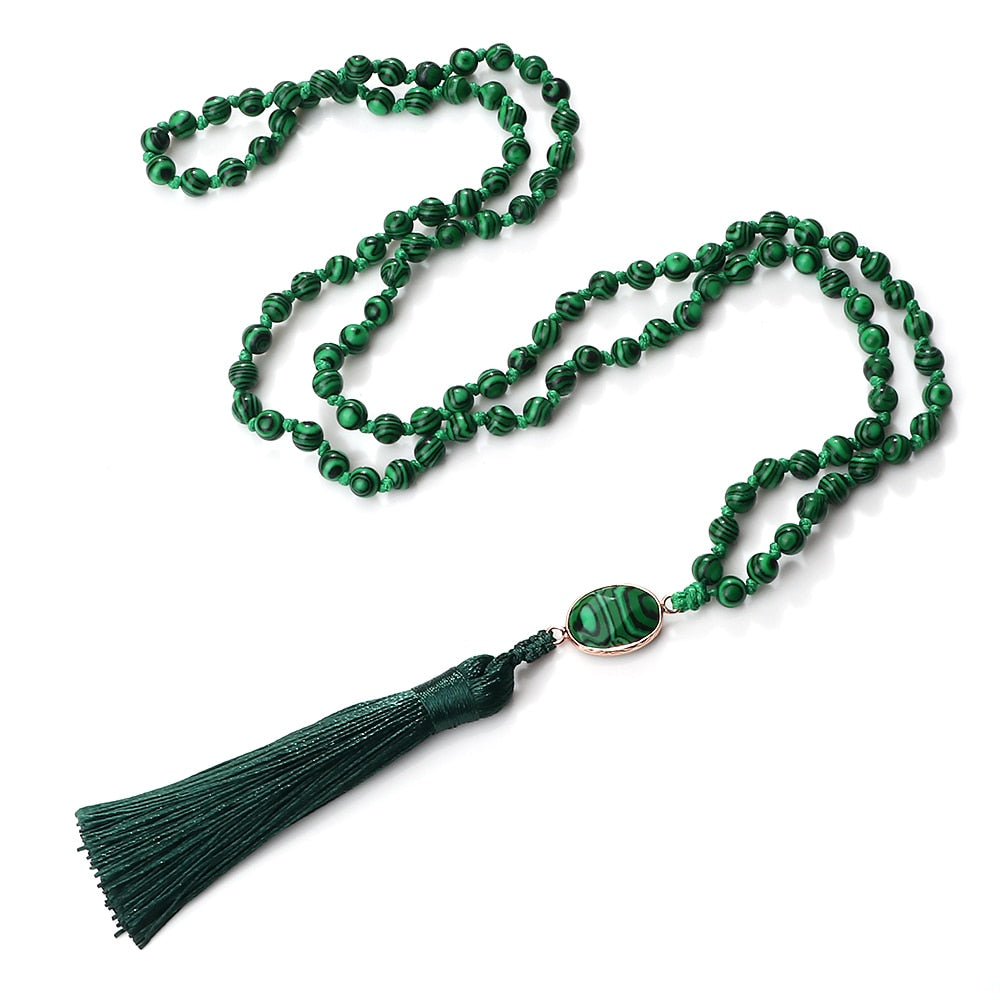 6mm Natural Stone Beads Green Malachite Charm 108 Mala Prayer Necklaces