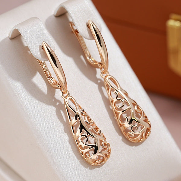 Luxury Vintage Texture 585 Rose Gold Color Dangle Earrings for Women