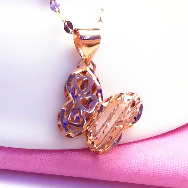 New in 585 purple gold pendant plated 14K rose gold love delicate butterfly necklace