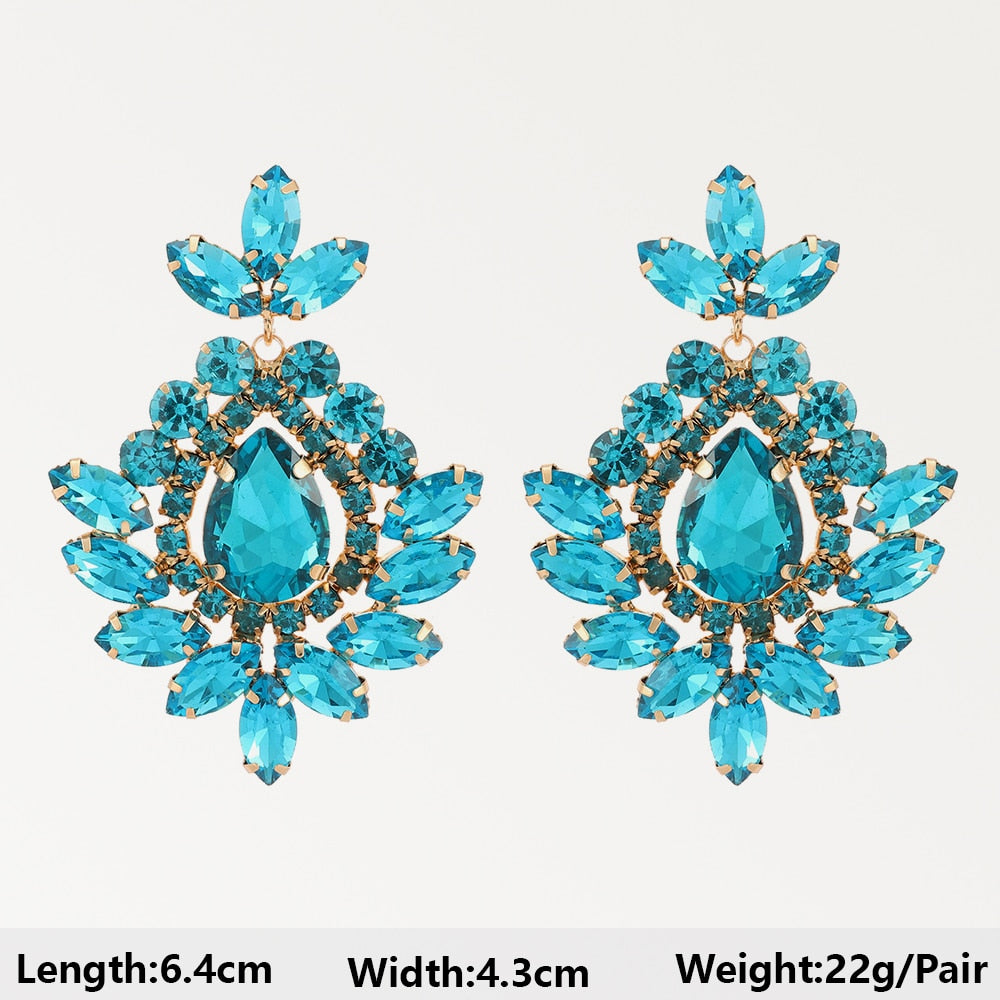 Fashion Heart Flower Light Blue Long Hanging Earrings For Women