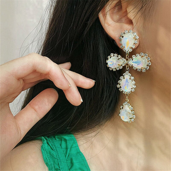 Beautiful Shinning Water Drop Shaped Crystal Long Drop Earrings For Women