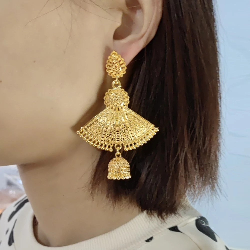 24k Nigeria Ghana Dubai India Dubai Gold Color Drop Earrings For Women