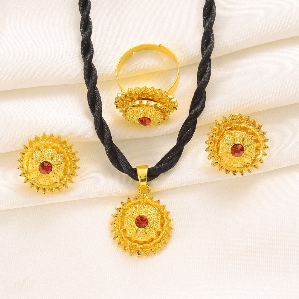 24k Ethiopian/Eritrean Bride Gold Color Jewelry Sets