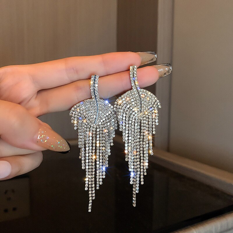 Long Tassel Drop Earrings for Women 3 Style Blue Rhinestone Dangle Earrings