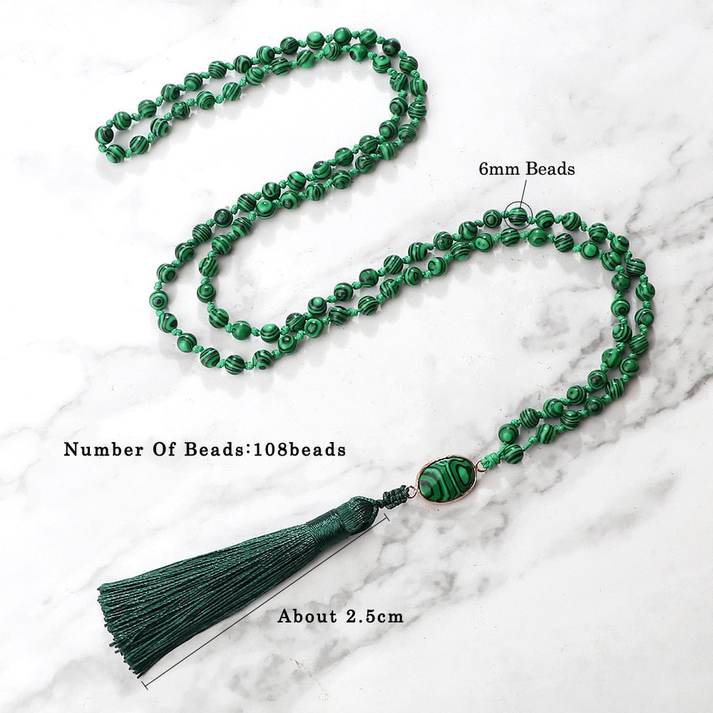 6mm Natural Stone Beads Green Malachite Charm 108 Mala Prayer Necklaces