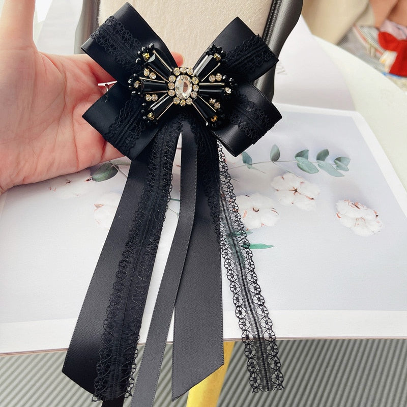 Handmade Balck Fabric Big Bow Brooch