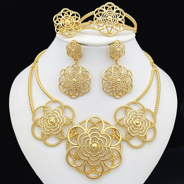 Newly Jewelry Set Necklace Earrings For Women Large Size Flower Shape Jewelry