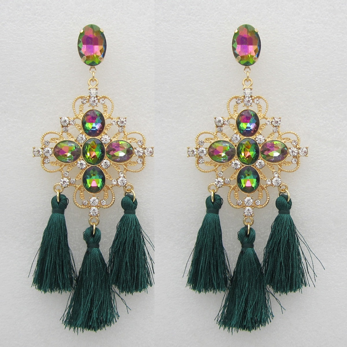 Bohemian Big Tassel Rhinestone Dangle Earrings for Women