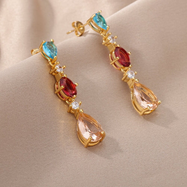 Elegant Crystal Water Drop Dangle Earrings For Women