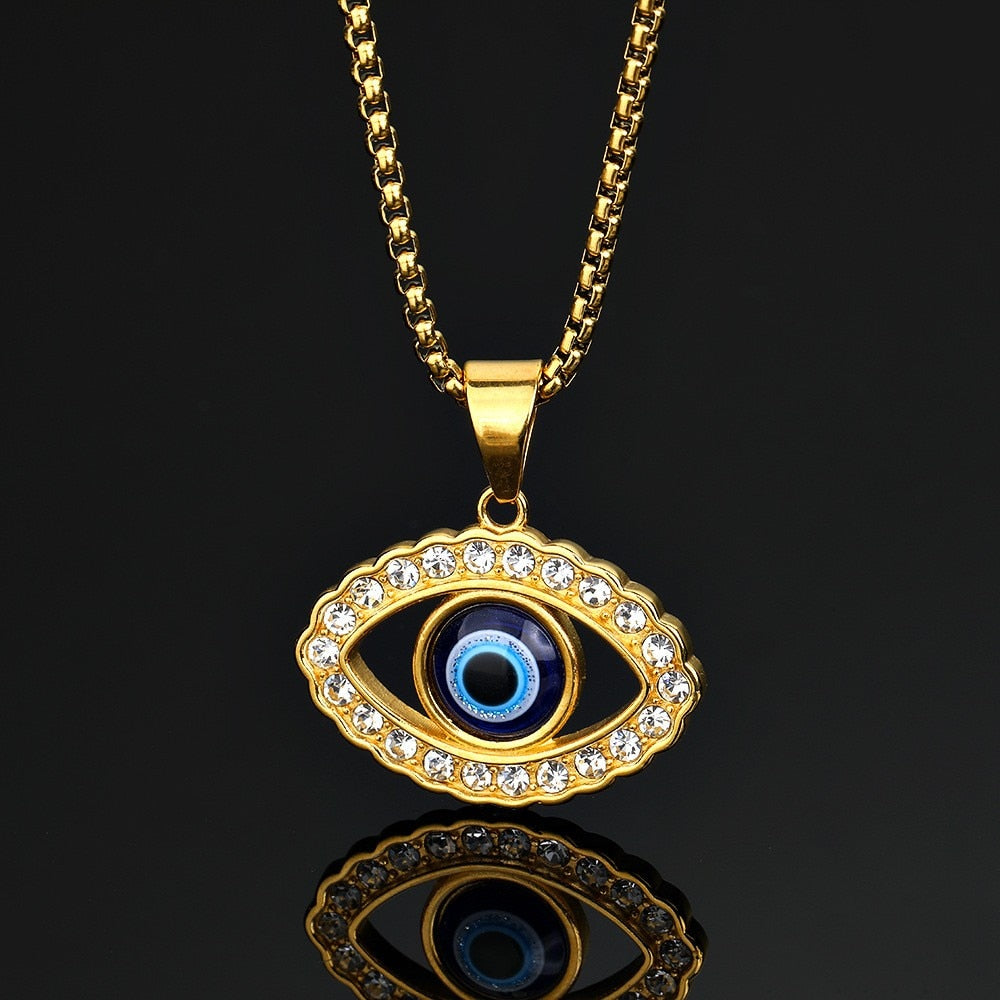 Rhinestone Hollow Out Personality Eyes Men Alloy Pendants Necklace