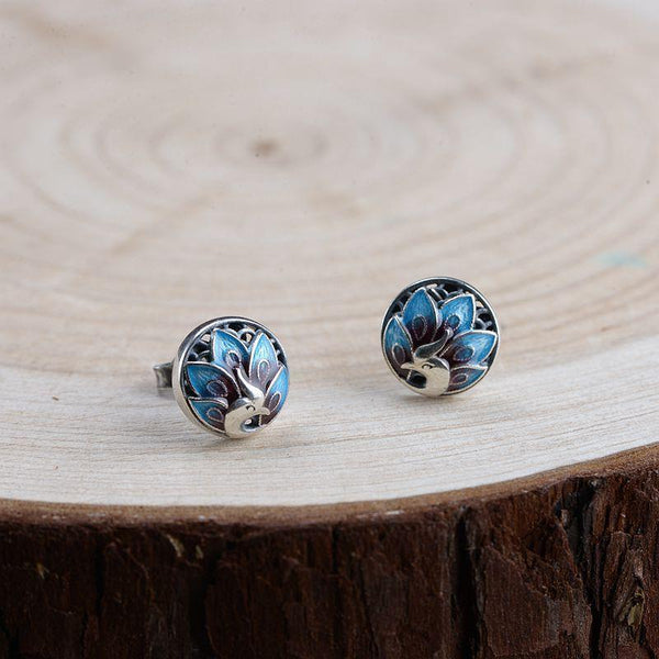 New Silver Enamel Porcelain No Inlay Retro Stud Earrings