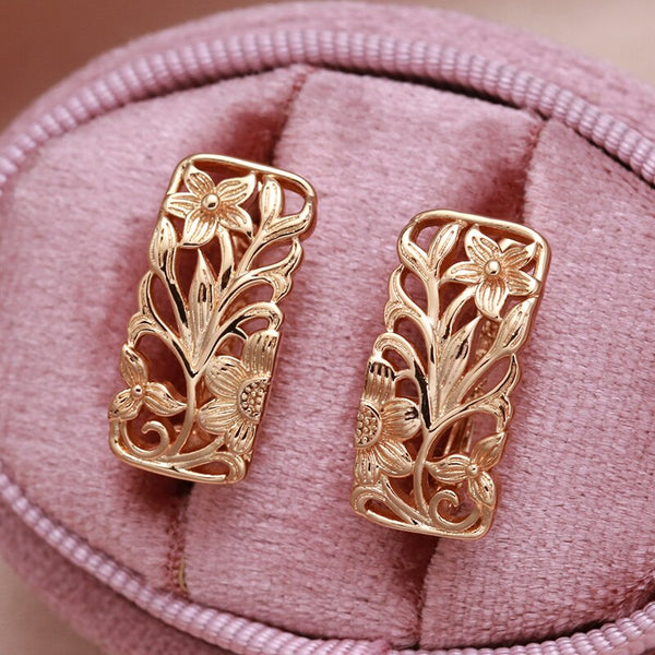 New Boho Hollow 585 Rose Gold Flower Cilp Earrings