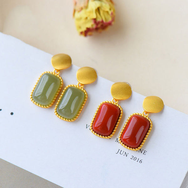 Natural Hetian Jasper Rectangular Earrings