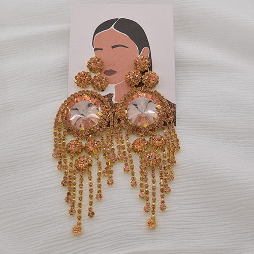 13.5cm Jewelry Statement Earrings Big Tassel Earrings Ladies Street Style Rhinestones Gifts