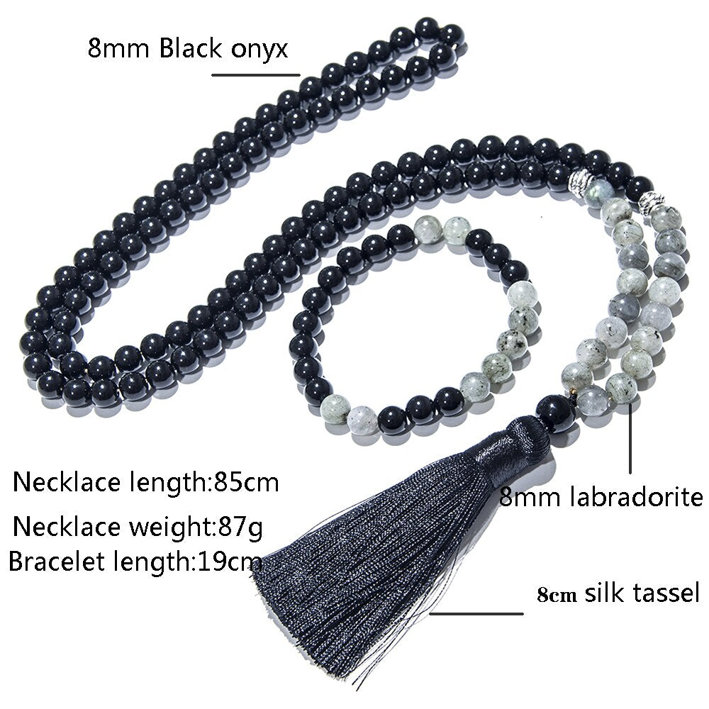 8mm Black Onyx Labradorite Beaded Necklace