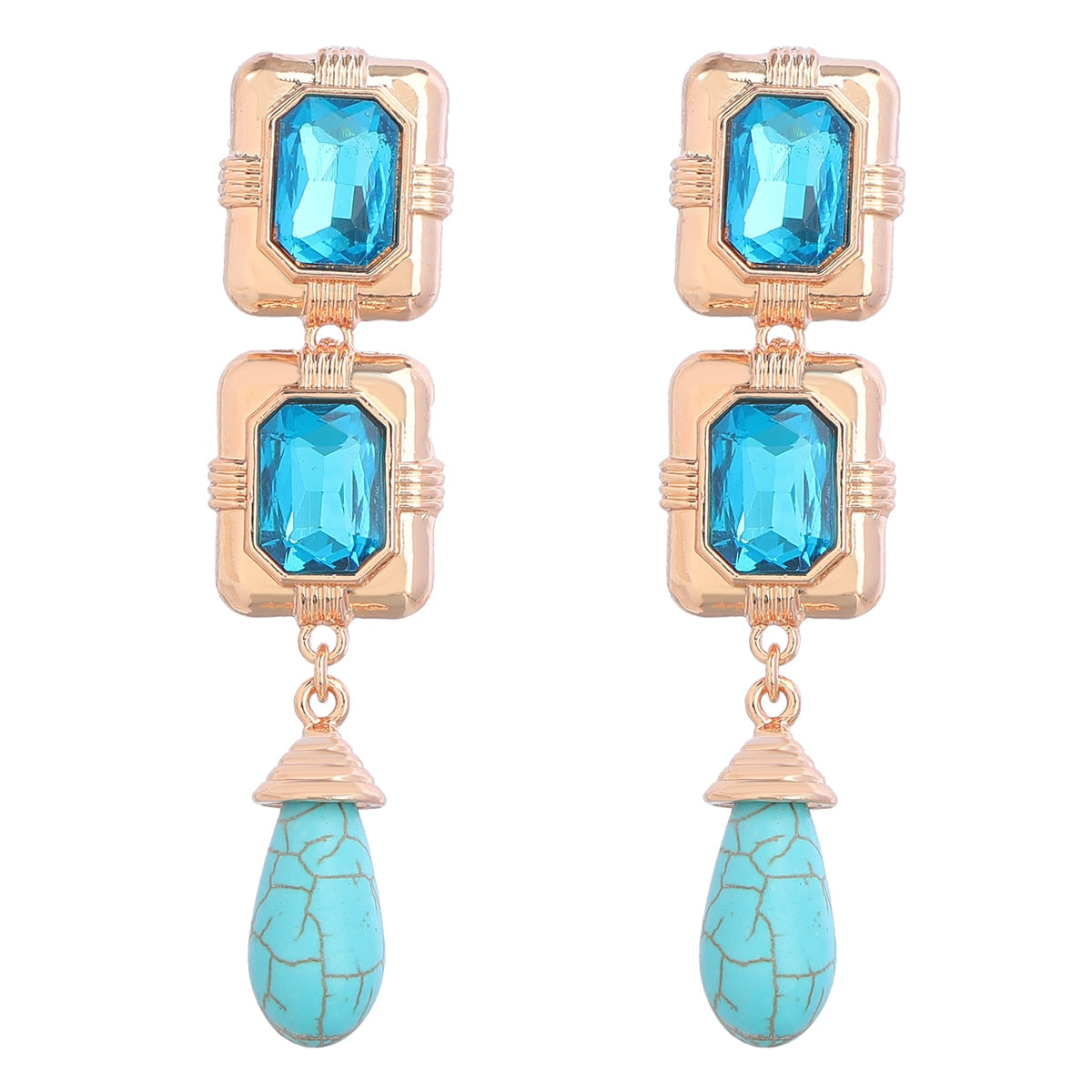 Fashion Metal Square Stone Geometric Earrings Women