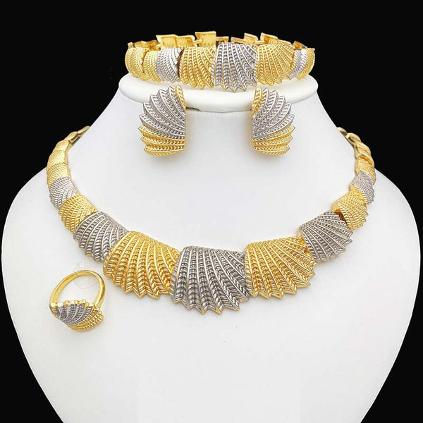 African Gold Color Jewelry Necklace And Earrings For Women