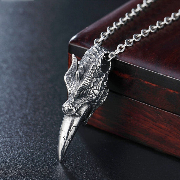 Vintage Viking Dragon Tooth Pendant Necklace Men